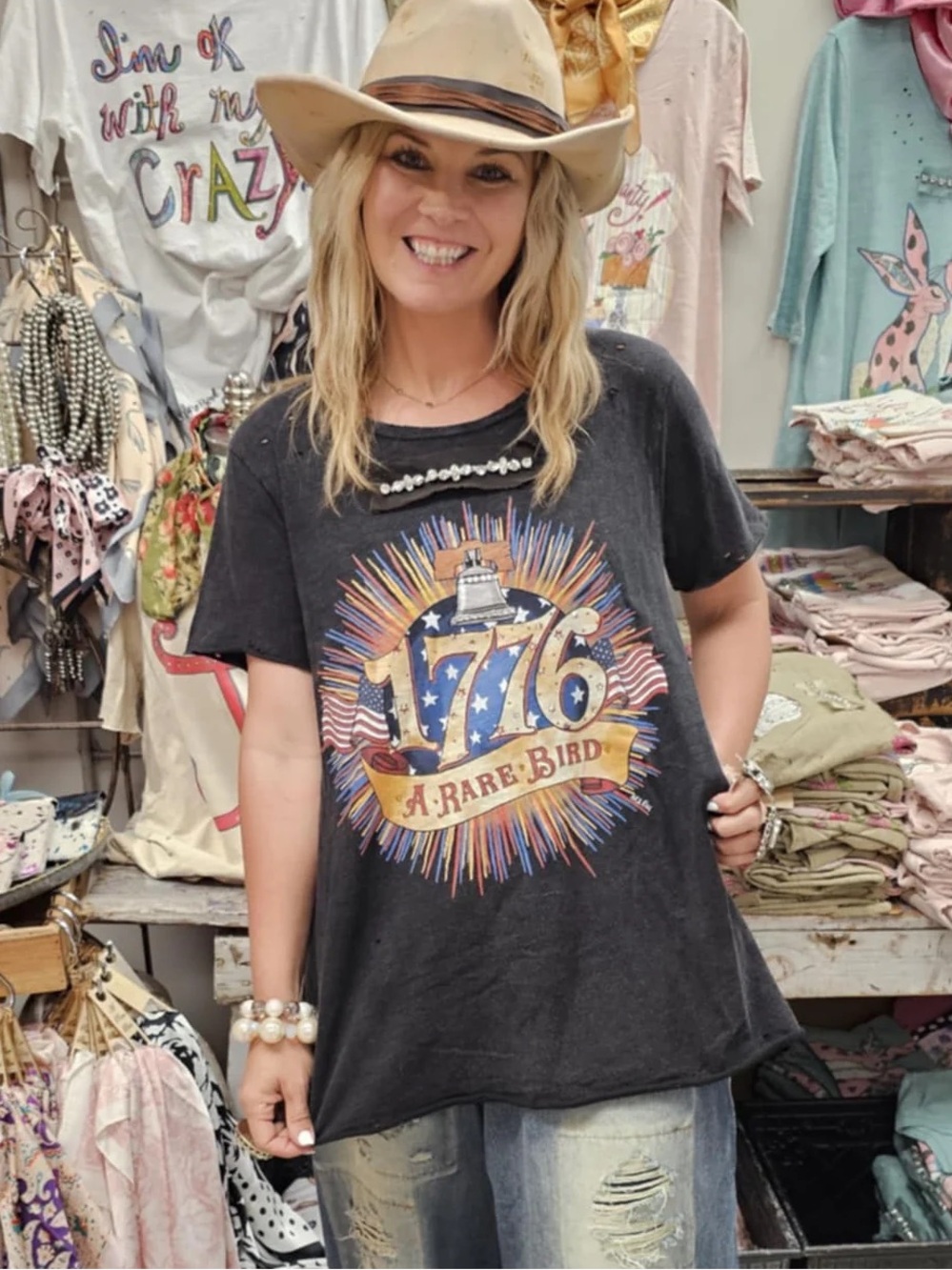 🇺🇸 A Rare Bird 1776 Liberty Bell Tattered Distressed Tee NWT